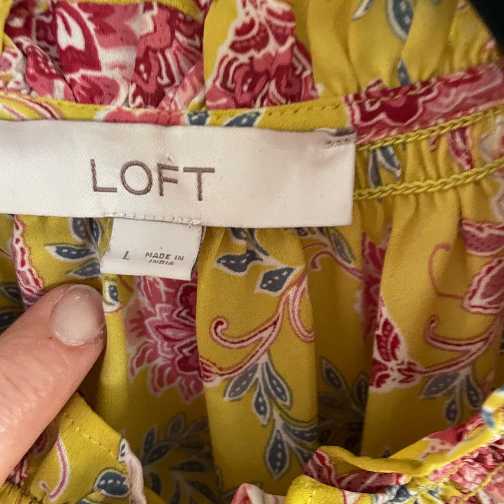 LOFT Yellow Floral Ruffle Trim Tank with Pink Flowers - Picture 3 of 4